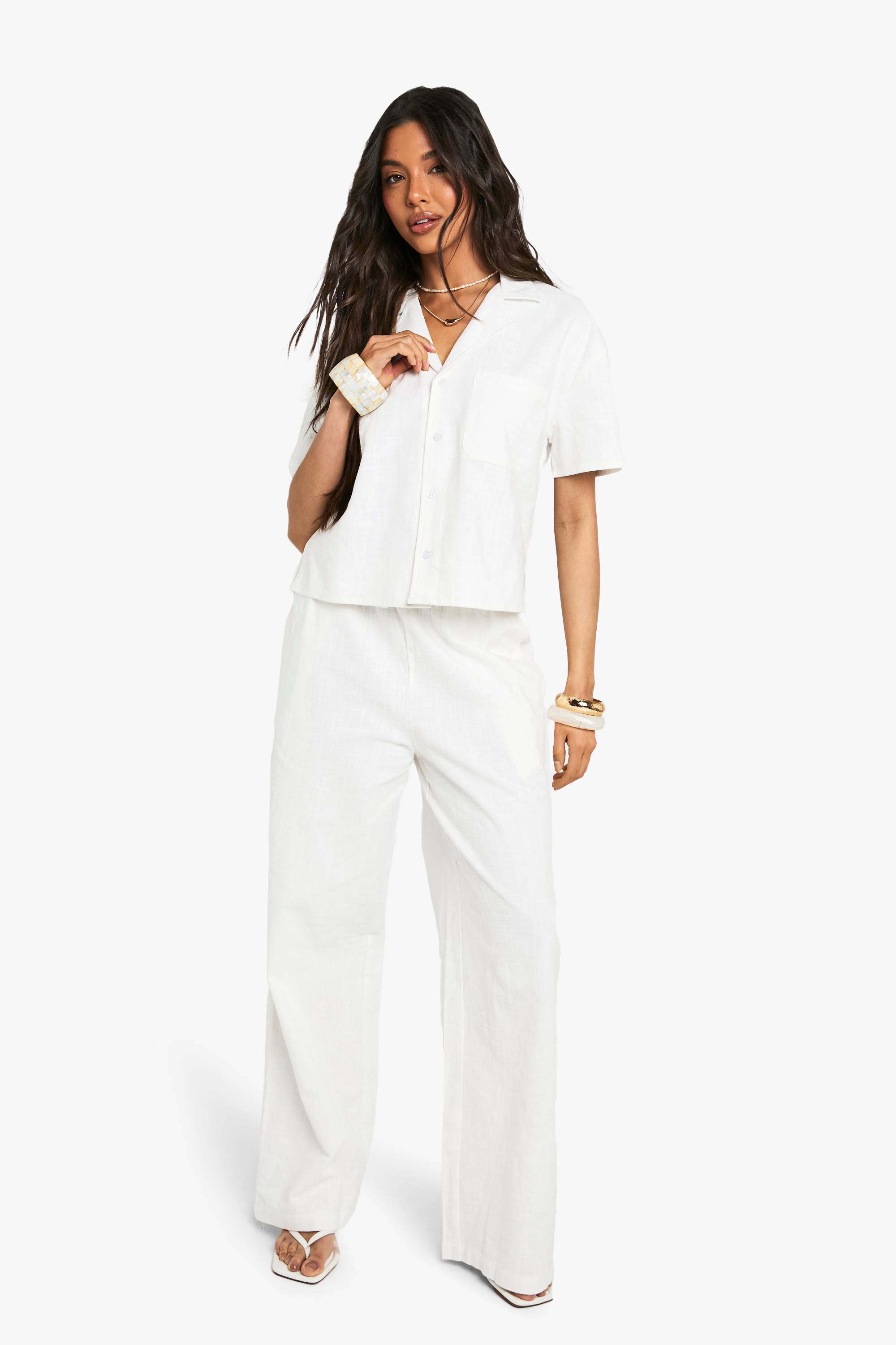boohoo Chemise à manches courtes effet lin