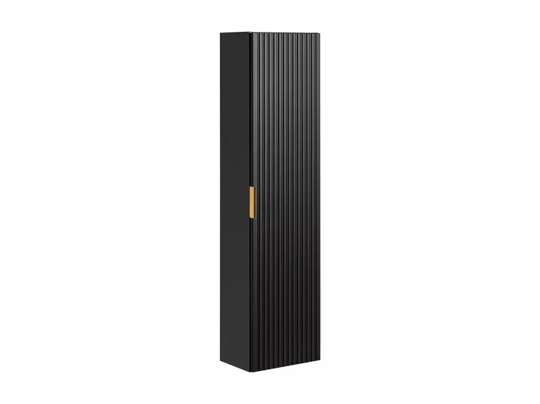 Meuble de salle de bain suspendu strié avec vasque à encastrer et colonne - Noir - 80 cm - ZEVARA