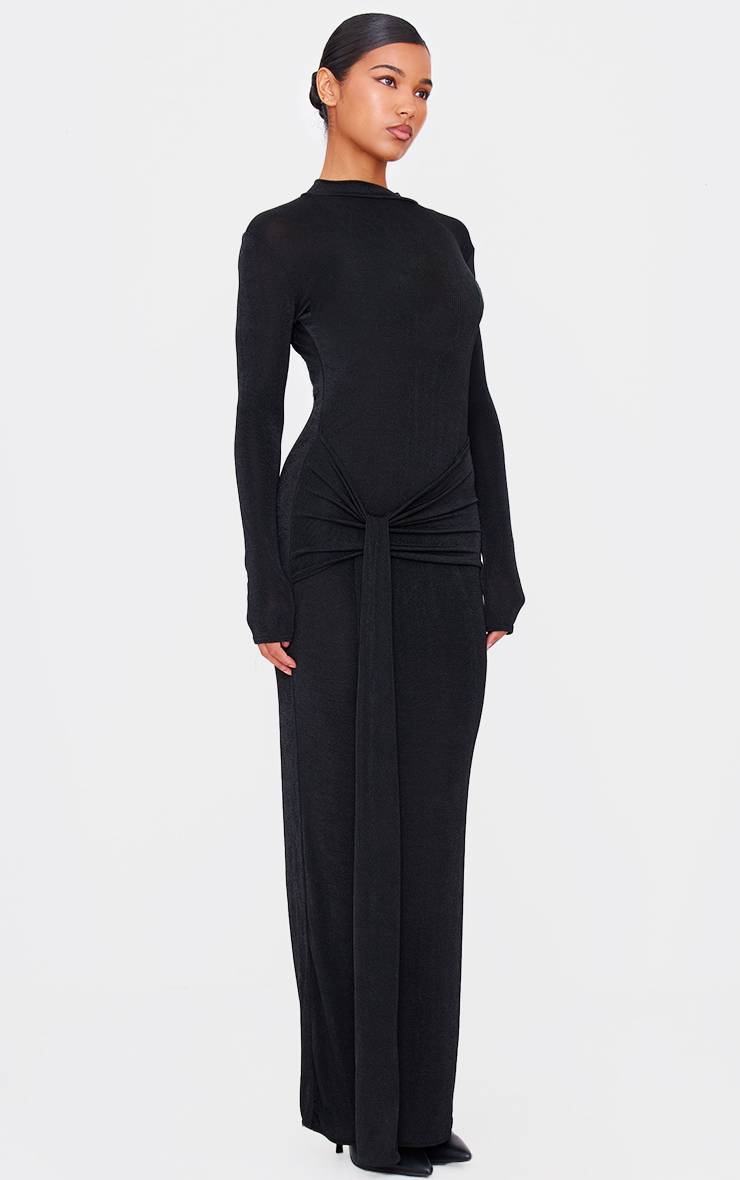 Noir Robe Longue Portefeuille En Acétate Satiné