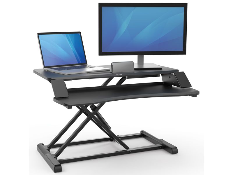 Fellowes Bildschirm-Ständer Corsivo Schwarz Sitz-Steh Workstation, höhenverstellbar