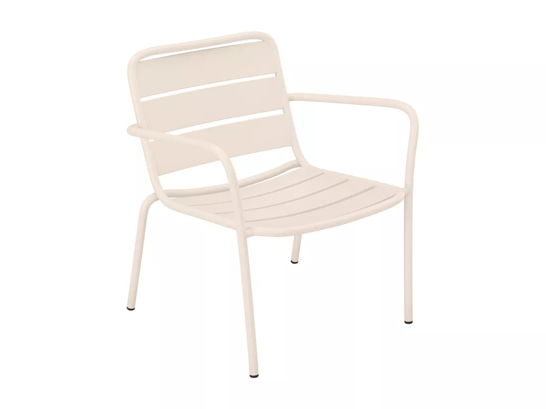 Salon de jardin en métal - 2 fauteuils bas empilables et tables gigognes - Beige - MIRMANDE de MYLIA