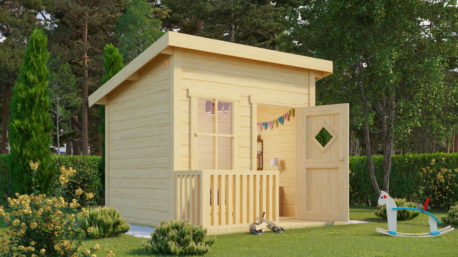 Kinderspielhaus FLIPP - naturbelassen - Fichte massiv - 200x160 cm