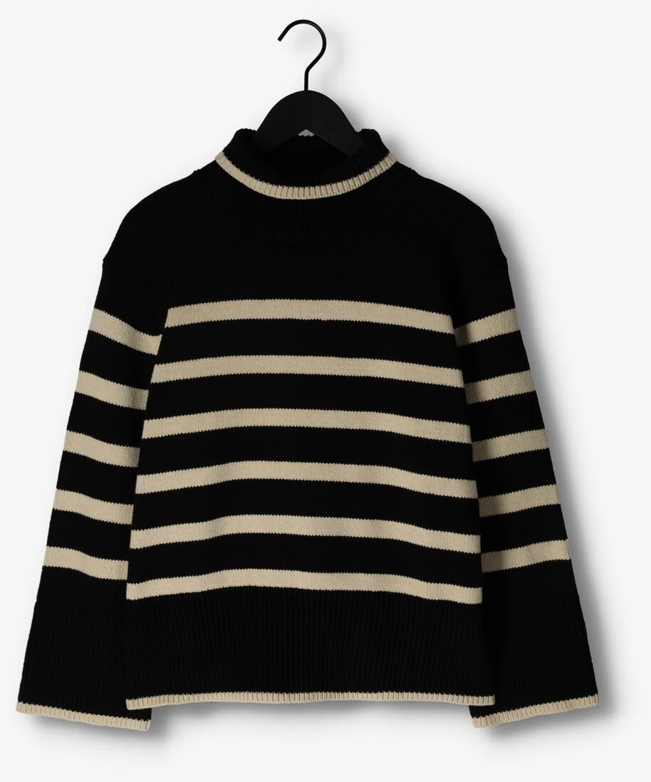 NEO NOIR zwarte neo noir coltrui fanning stripe knit blouse