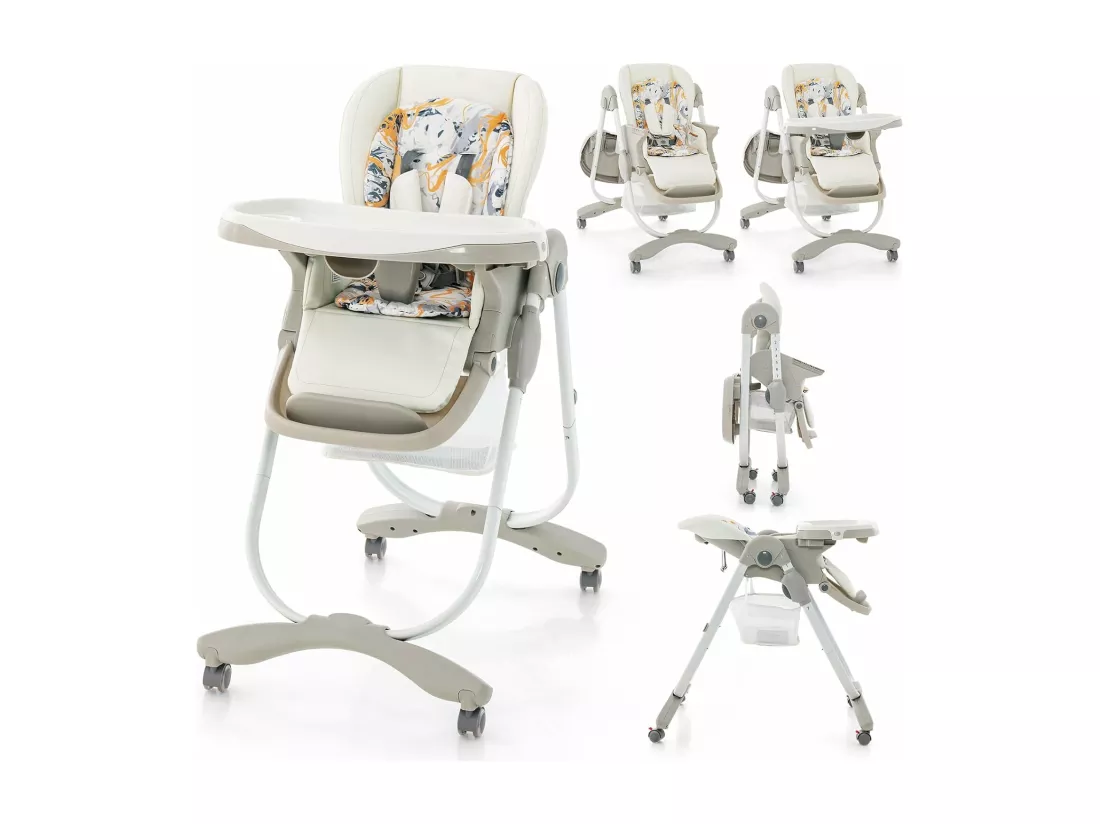 Chaise Haute Bébé Convertible, Chaise Portable pour Tout-Petits avec Double Plateau, Siège Enfant avec Hauteur/Dossier/Repose-Pieds Réglables, Roue Verrouillable, de 6 à 36 Mois (Blanc)
