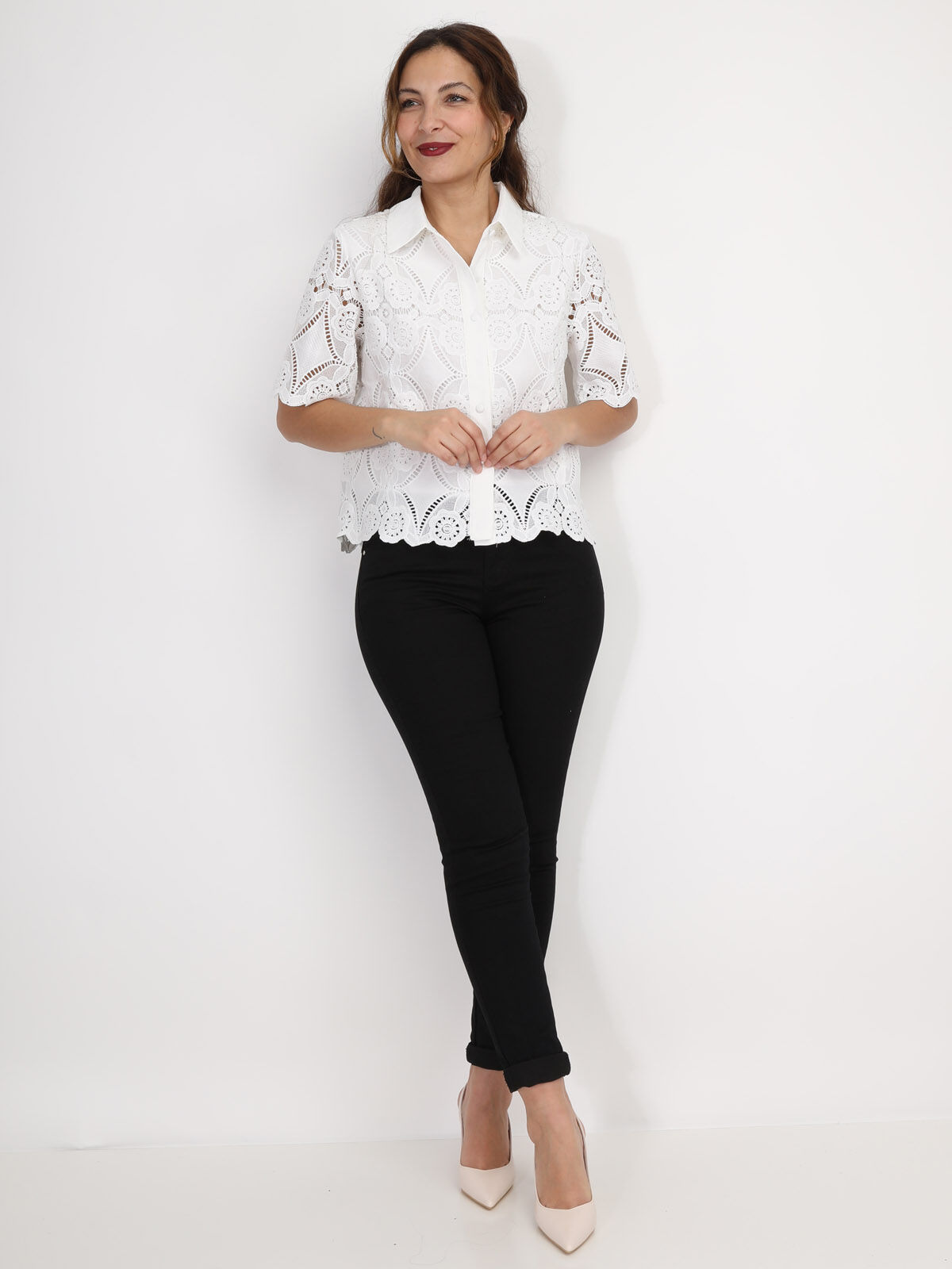 Chemise en dentelle crochet- Blanc
