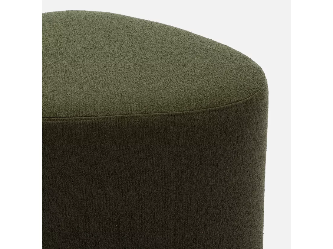 tabouret. pouf en forme de galet en tissu kaki foncé. TAO L 60 x P 44 x H 40cm