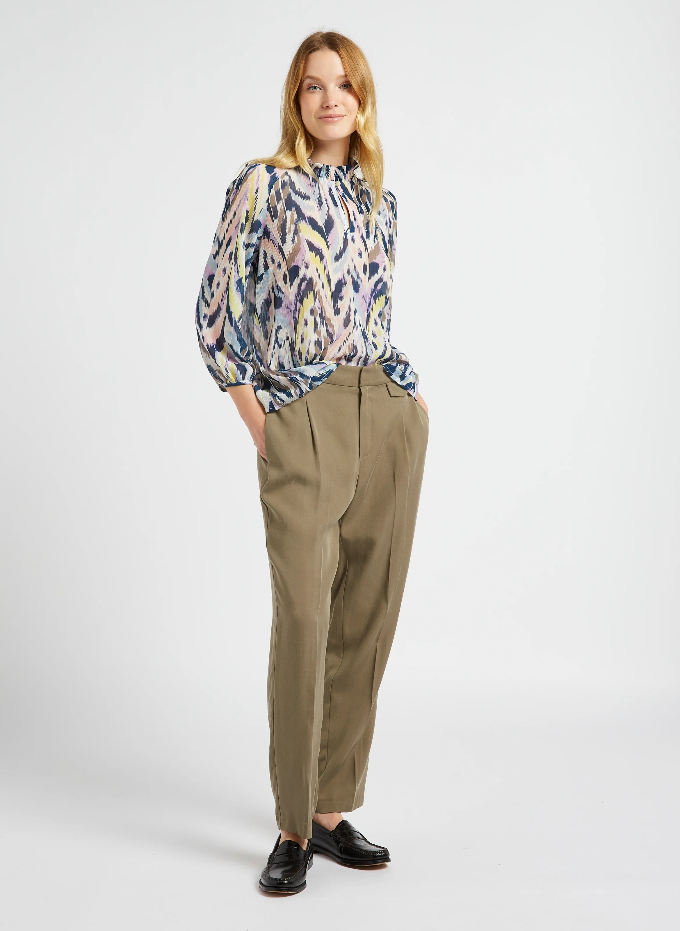 CARTER - Top fluide col victorien imprimé | Blanc