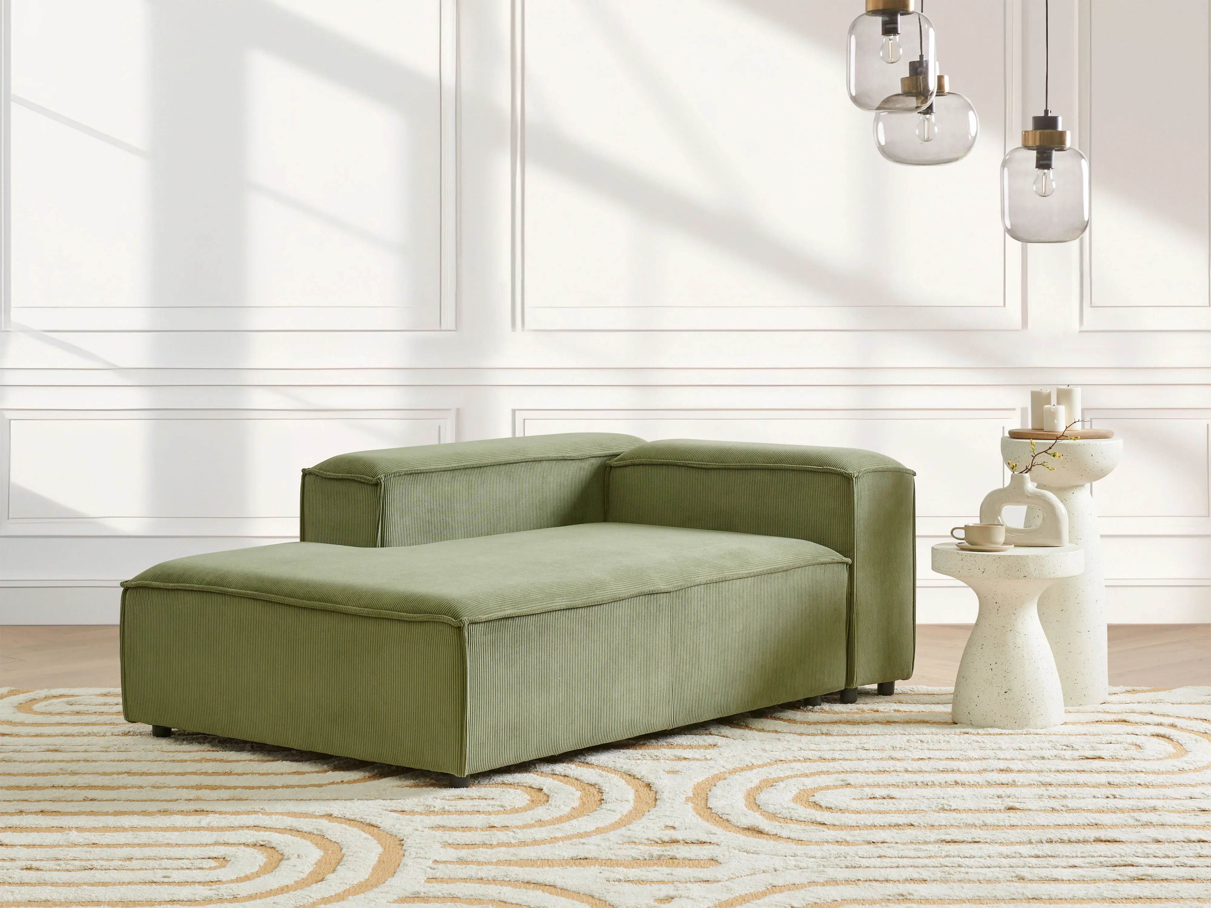 Rechtszijdige chaise longue ARDAL Corduroy Groen
