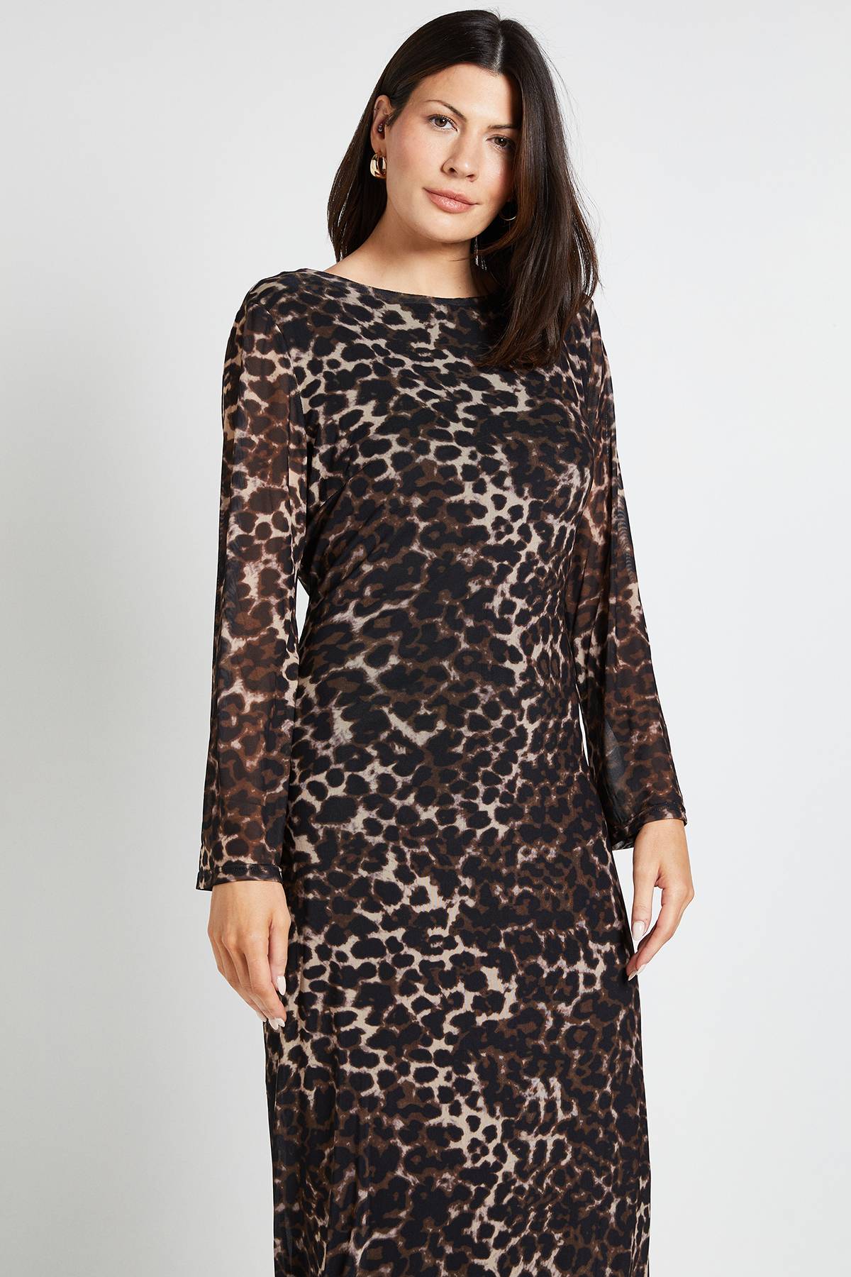 Wallis Robe Mi-Longue en Maille Léopard Noir