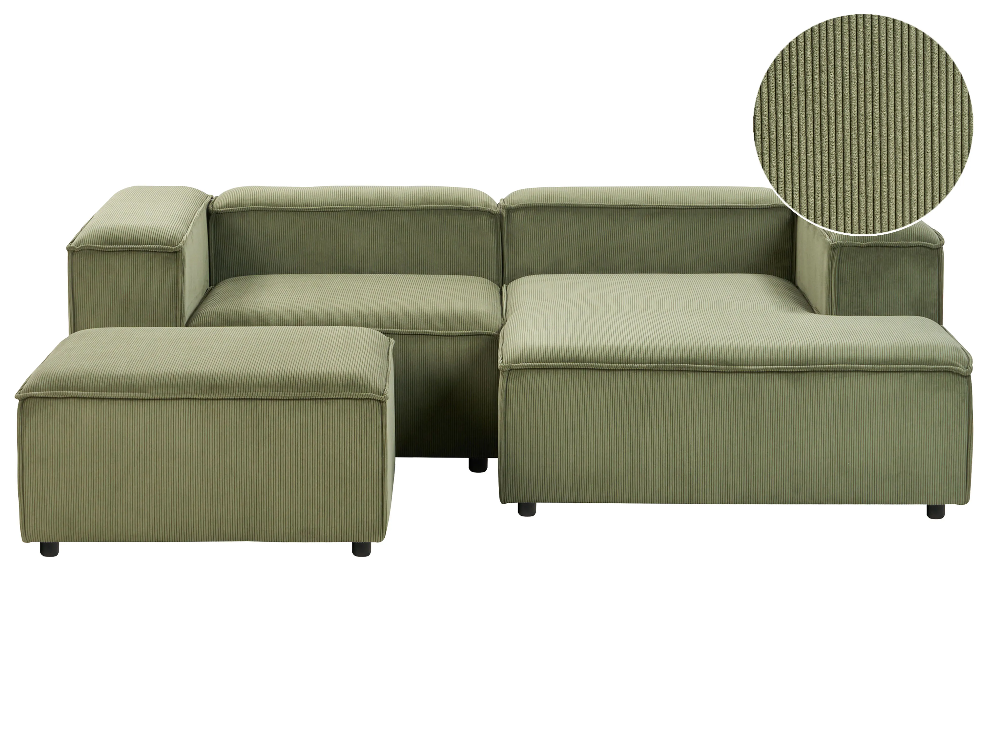 Modulaire hoekbank 3-zits ARDAL Corduroy Groen met ottomaan linkszijdig