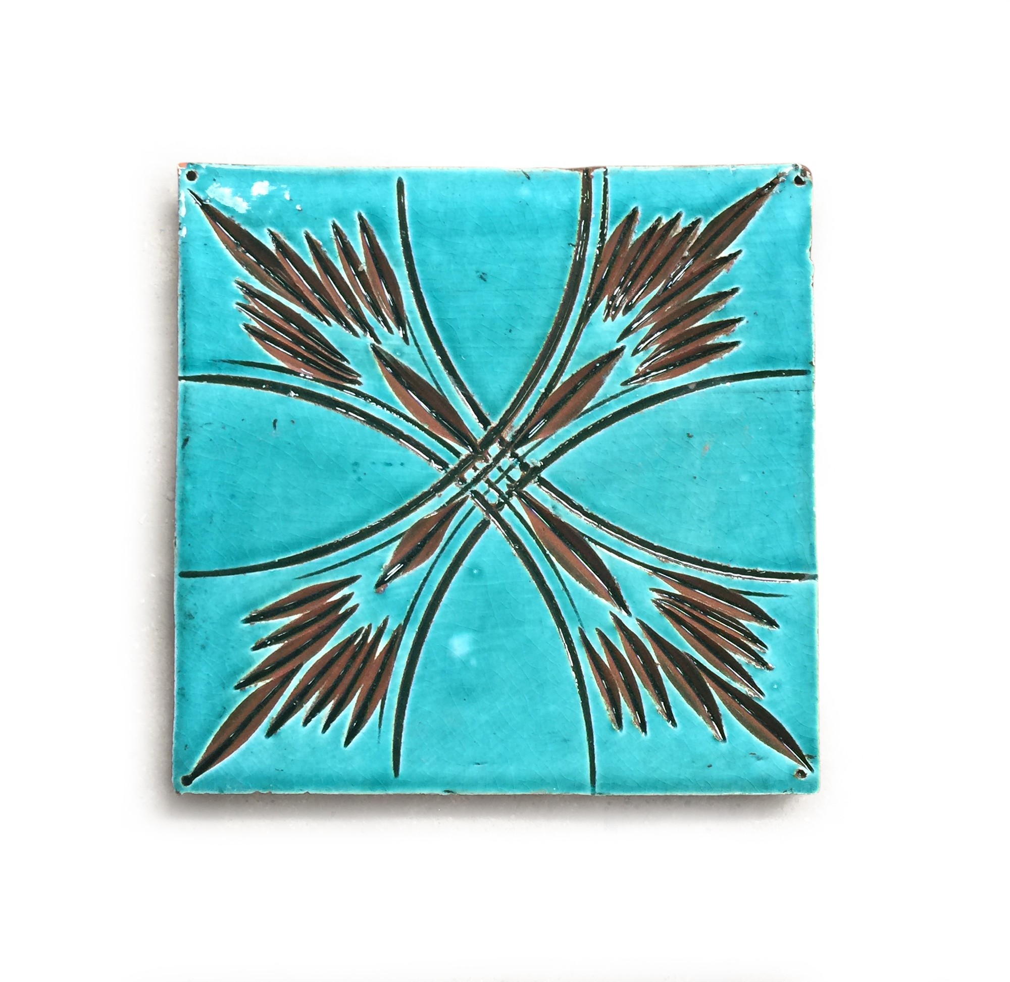 Kachel 'croix turquoise', türkis, braun, T 10 cm, B 10 cm, H 1 cm von fischer's lagerhaus