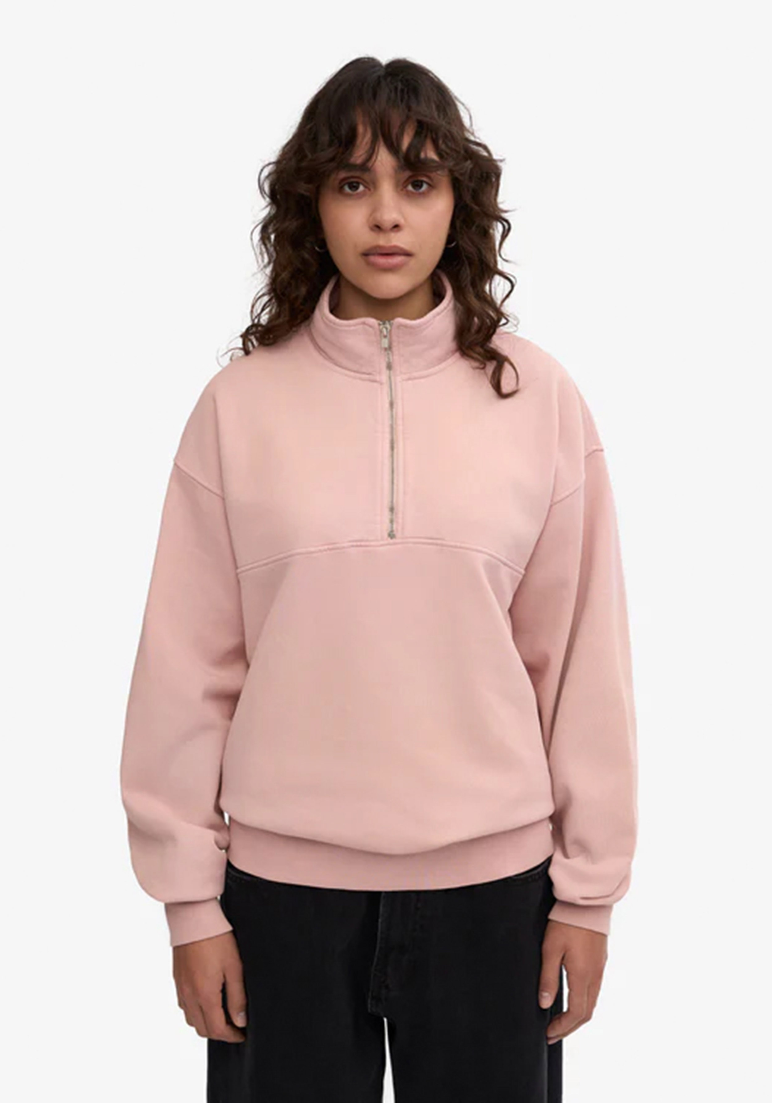 Colorful Standard Quarter-Zip Sweatshirt Faded Pink