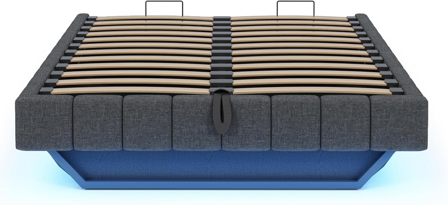 Doppelbett Polsterbett 140x200 cm mit Bettkasten ohne Kopfteil, Bett Schwebebettrahmen mit Stauraum, Tragfähigkeit 250 kg (Grau)