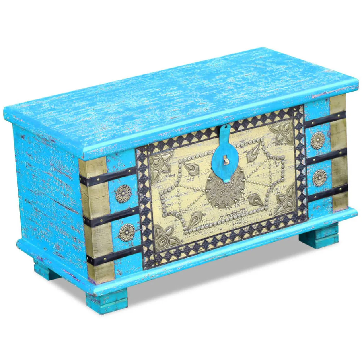 vidaXL Coffre de rangement Bois de manguier - Bleu