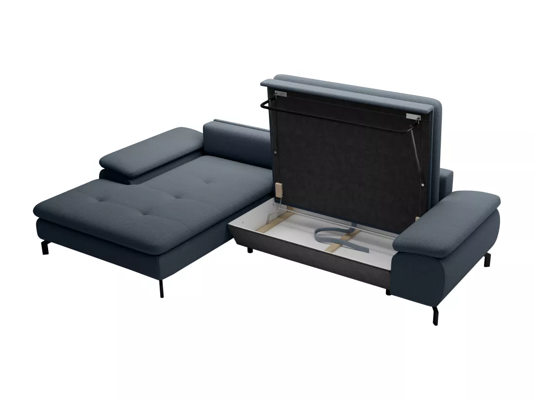 Canapé d'angle gauche convertible en tissu texturé bleu ARCHIBALD