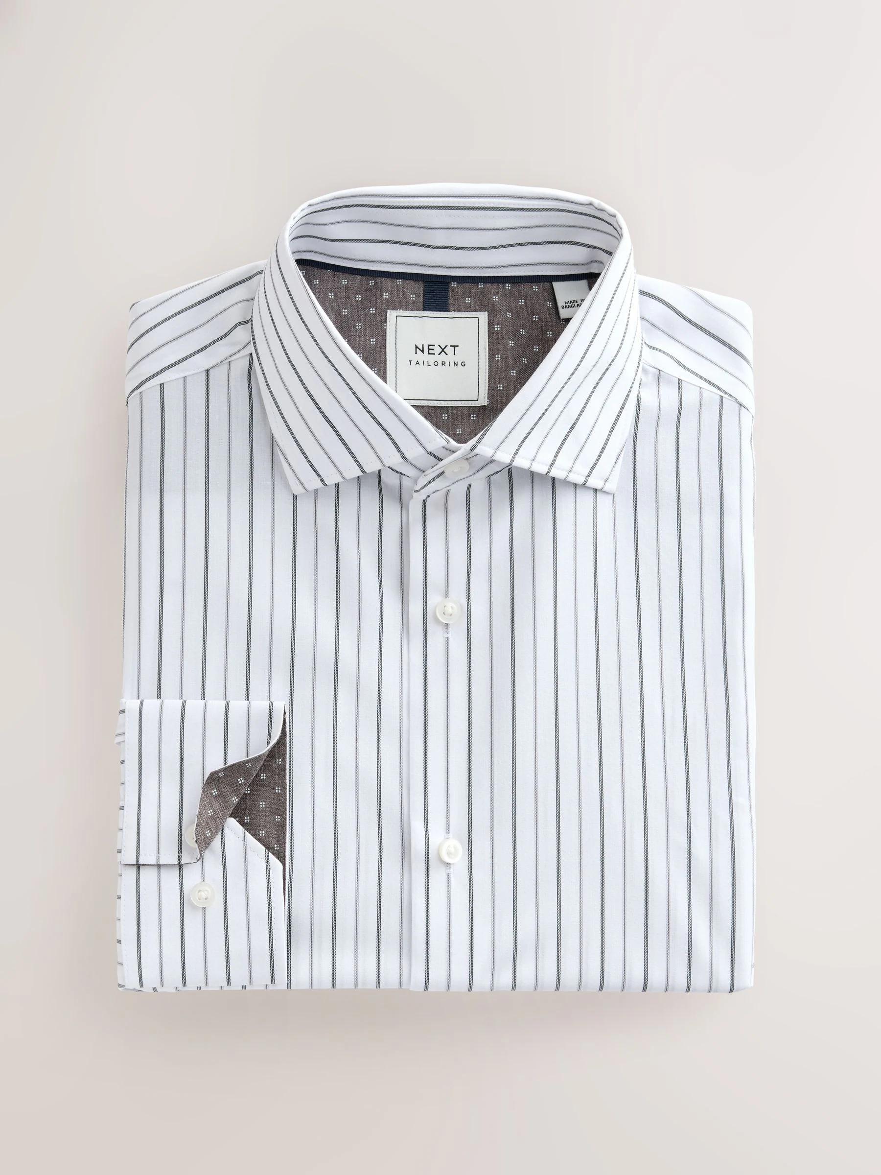 Witte Strepen/Antracietkleurige Print - Slim Fit - Strijkvrije slimme overhemden met enkele manchet 2 pak