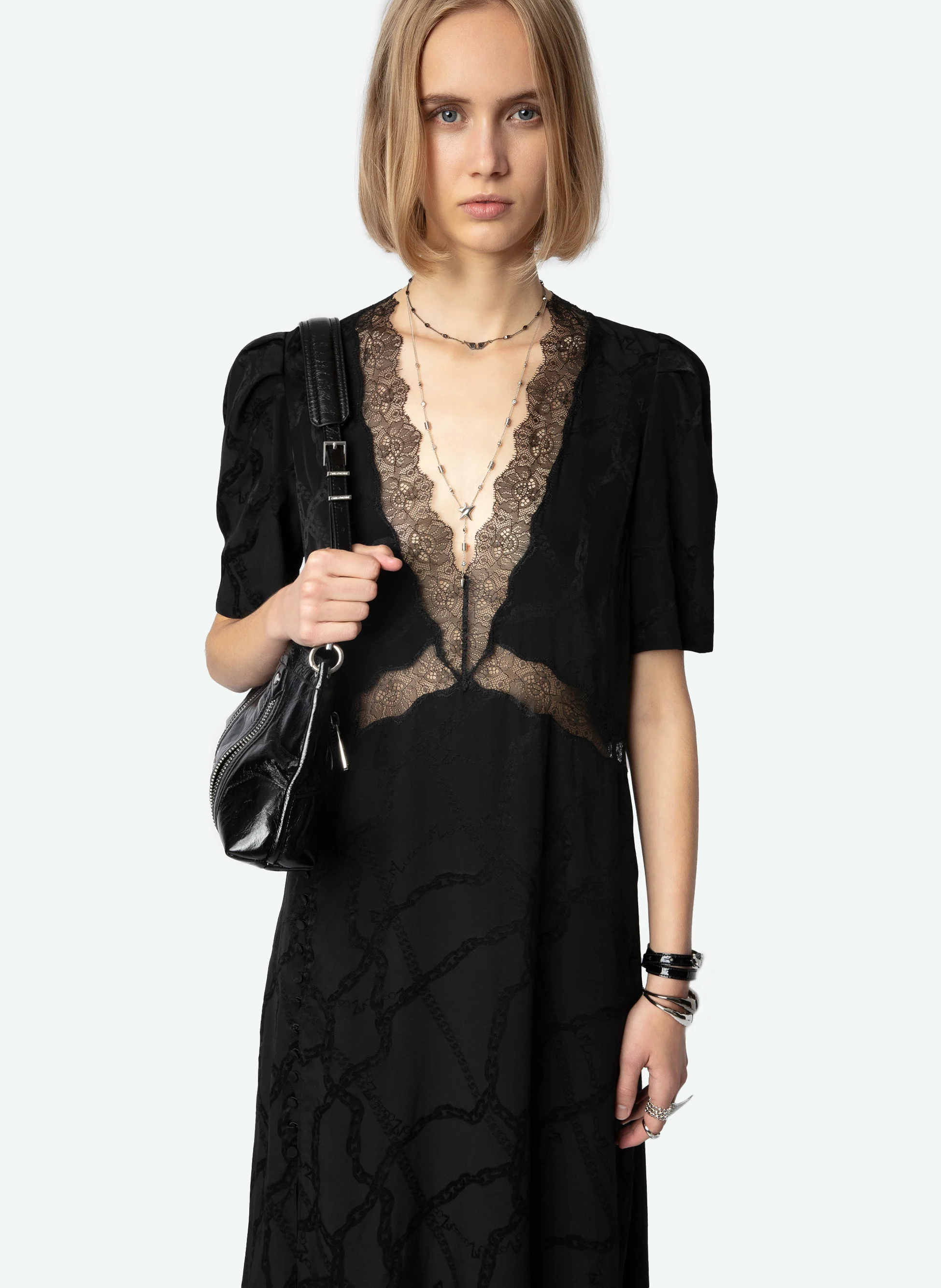 REDOX JAC - Robe midi décolleté V en soie | Noir