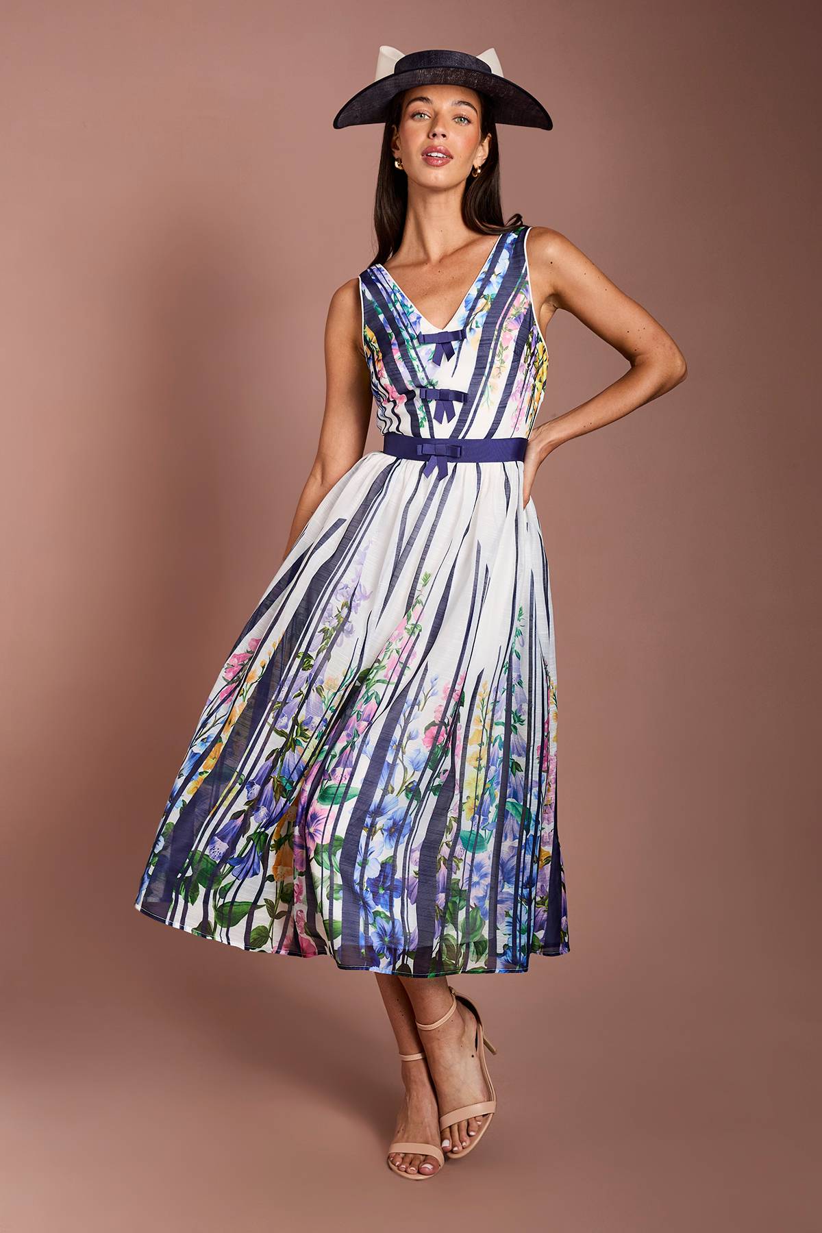 Coast Robe Midi Lisa Tan En Organza Imprimé Avec Détail Nœud