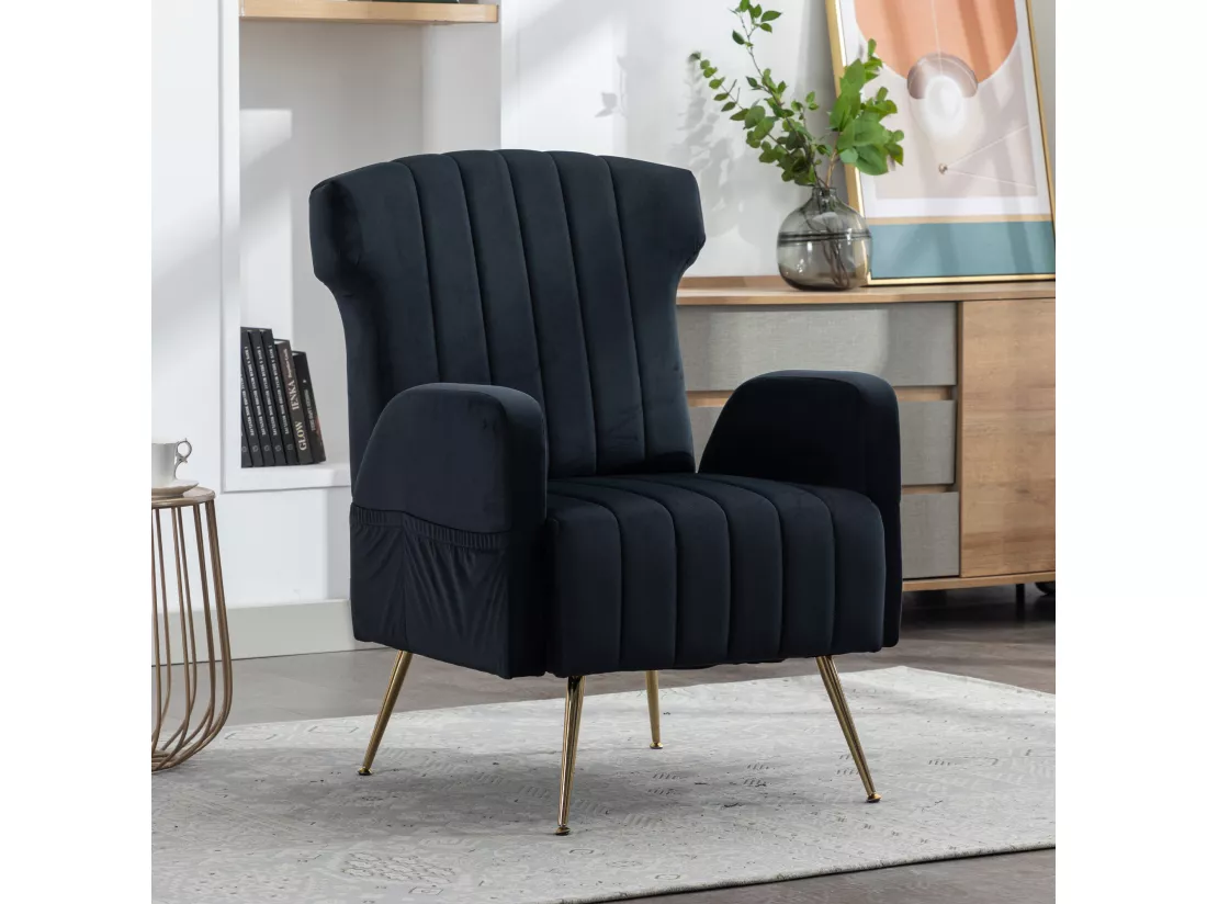 Chaise Décorative En Velours，pieds Dorés，fauteuil Doux，sofa Individuel Confortable