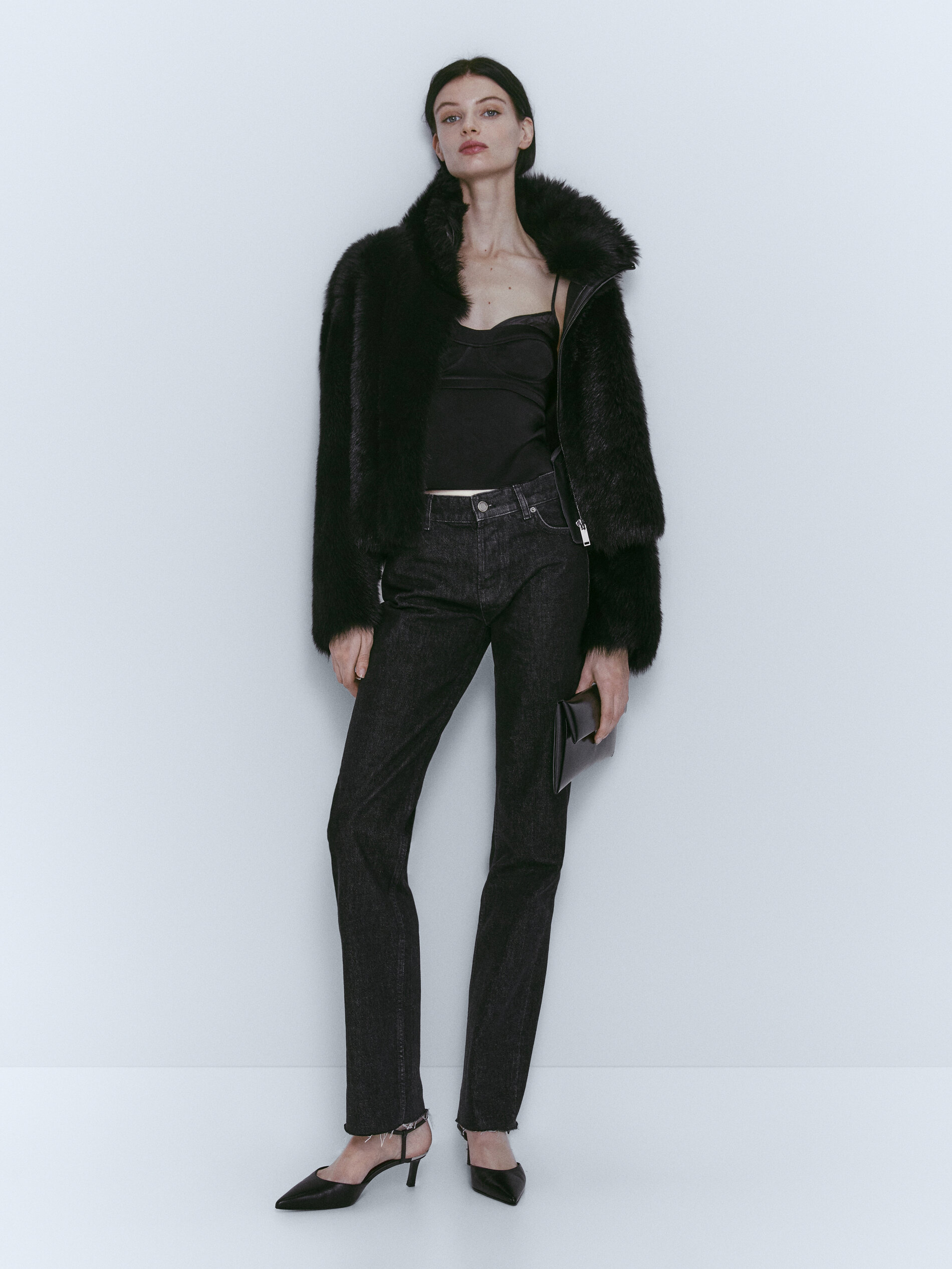 Chaqueta moutón piel negra - NEGRO