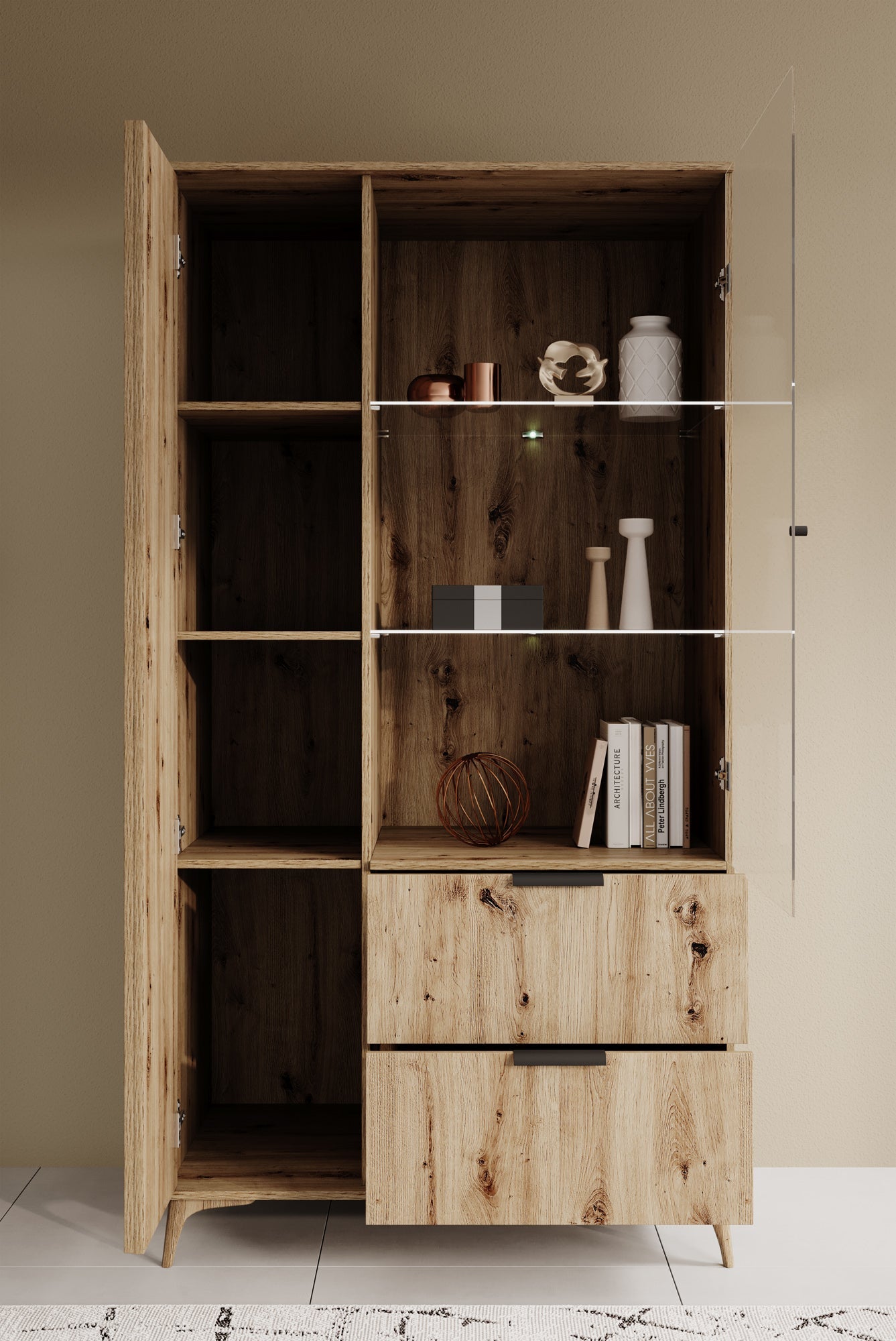 Meubella - Vitrinekast Evy - Eiken - 100 cm