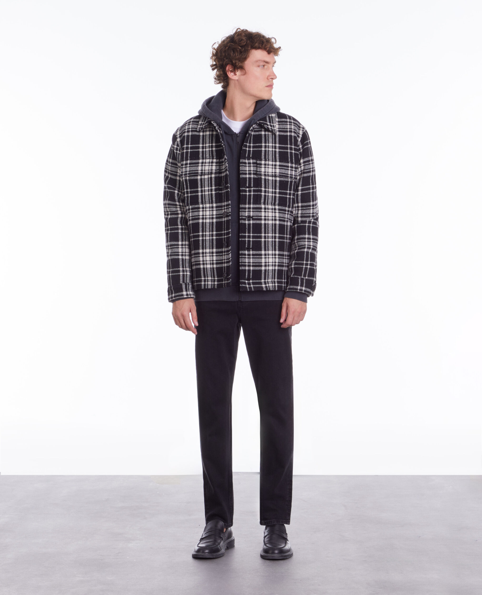 Blouson type surchemise à carreaux en laine mélangée