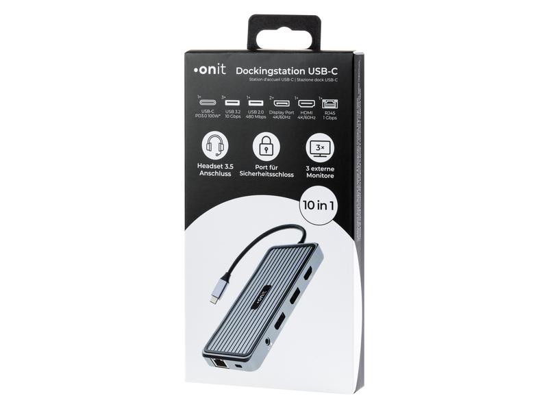onit Dockingstation USB-C Kompakte USB-C-Dock mit 10 Anschlussmöglichkeiten
