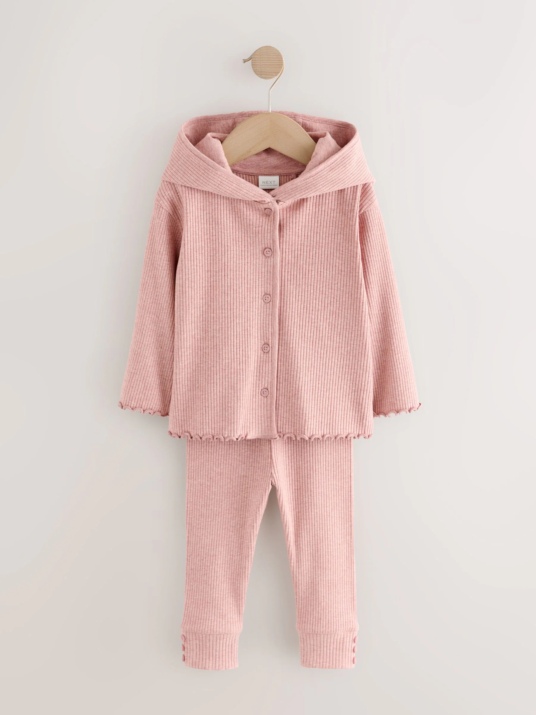 Lichtroze - Set met geribbelde cardigan met capuchon en legging (3mnd -7jr)