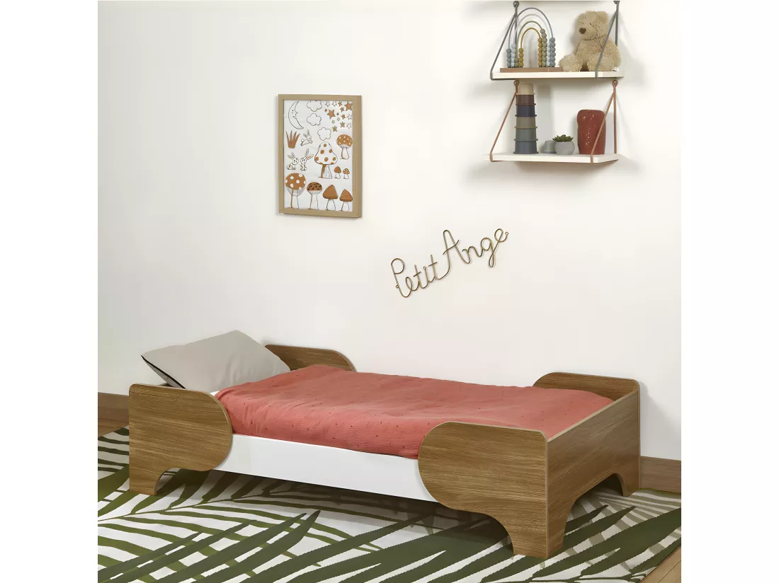 Pack lit bébé avec matelas 70x140 cm panneaux de fibres blanc et bois PANGO