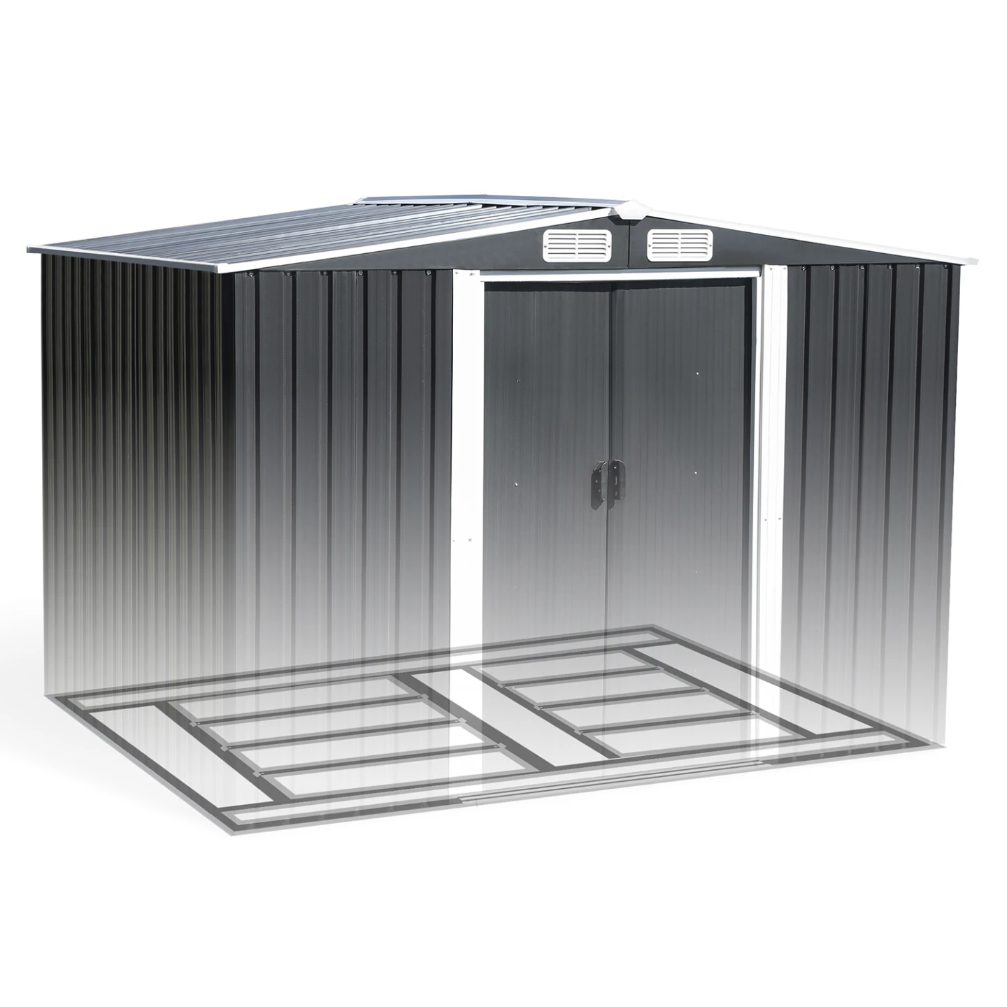 Abri de jardin 5,3 M² gris en acier galvanisé avec base