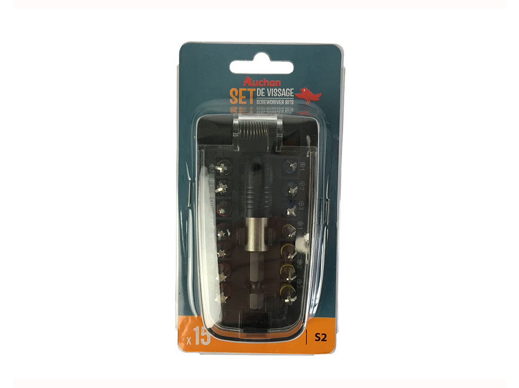 CONJUNTO DE 15 PONTAS AUCHAN PARA APARAFUSADORA S2