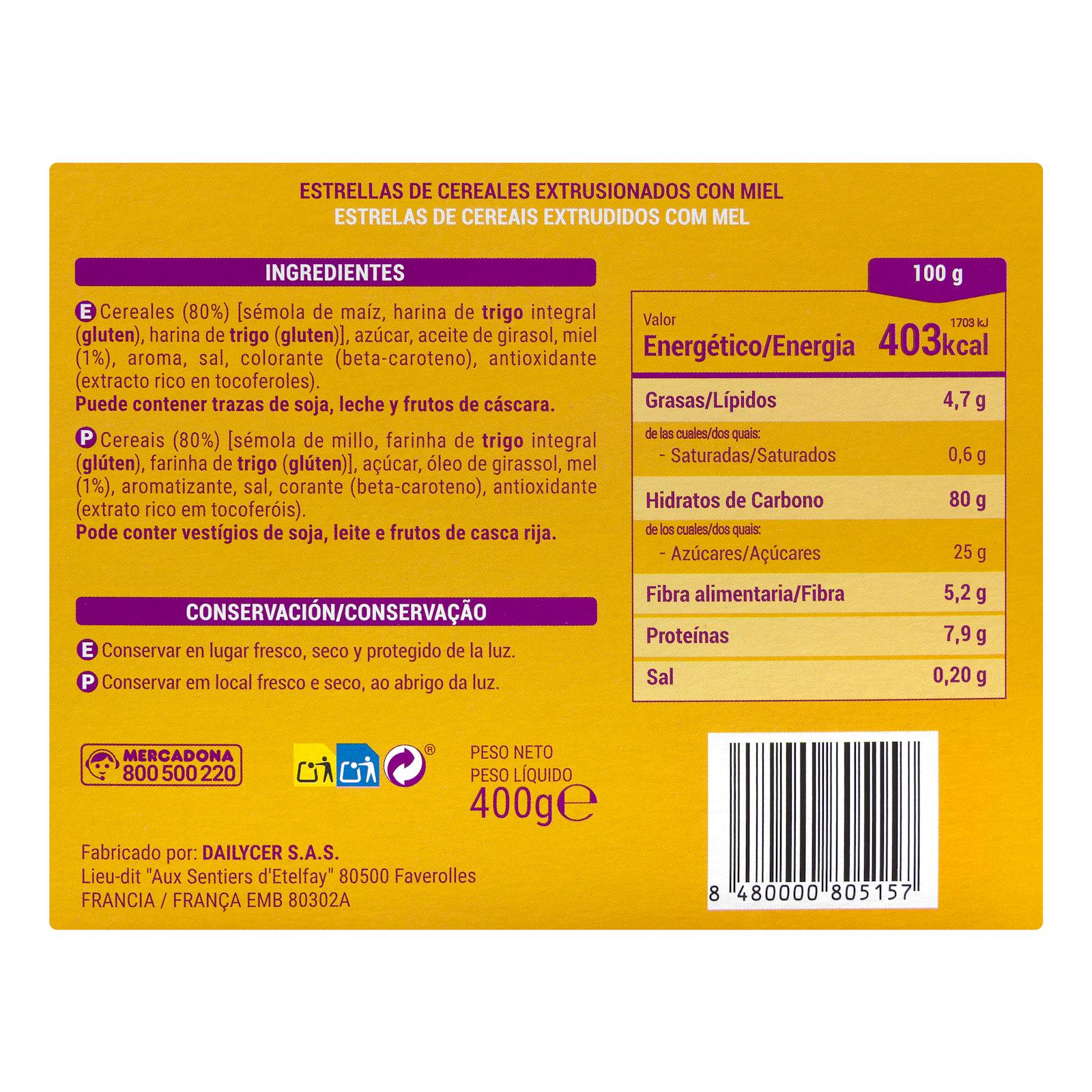 Céréales Stars Hacendado Corn Star au miel