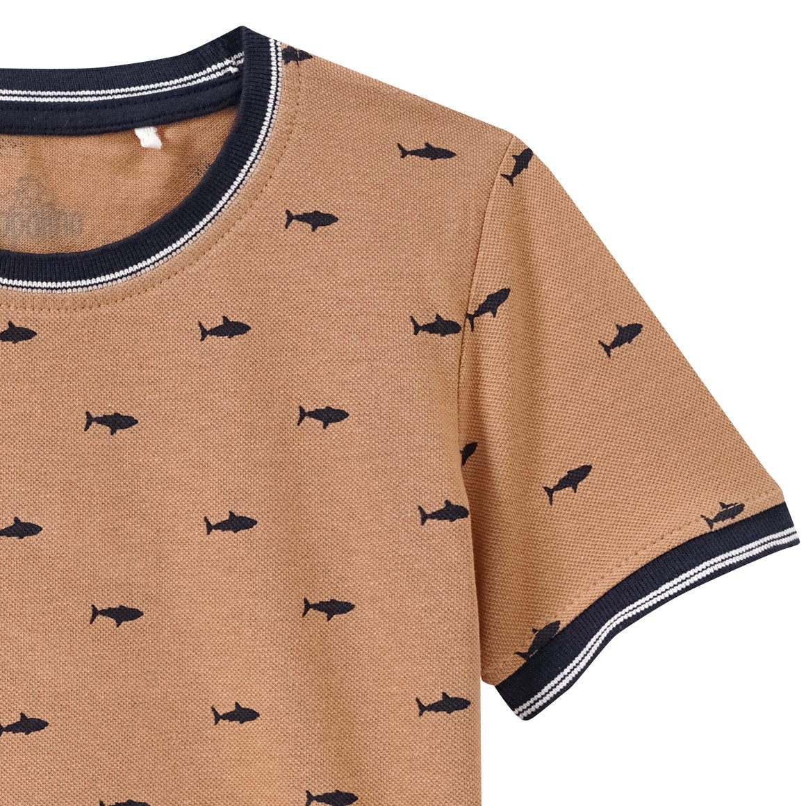 Topolino Jungen T-Shirt mit Hai-Allover hellbraun