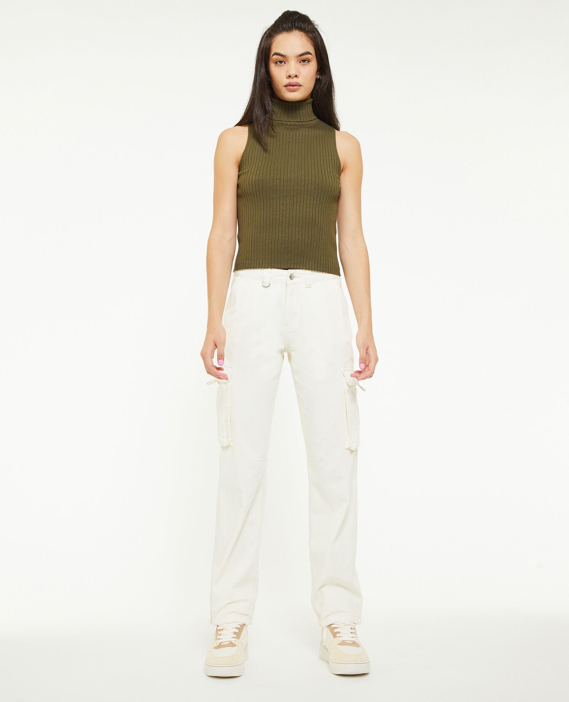 Pantalon cargo taille basse - Beige