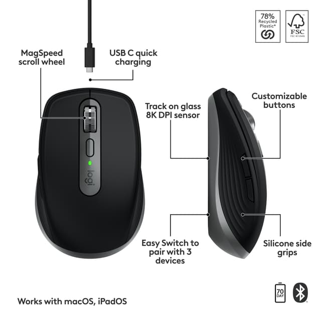 Logitech MX Anywhere 3S trådløs mus til Mac (Space Grey)