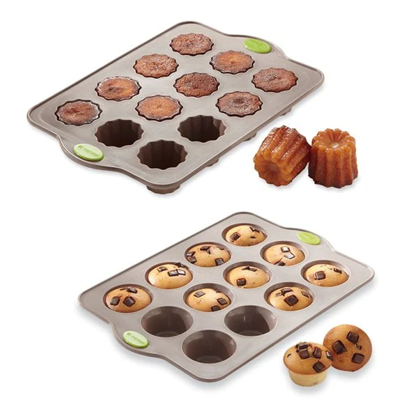Lot de 2 plaques Rigiflex' : plaque 12 muffins et plaque 12 canelés Ma