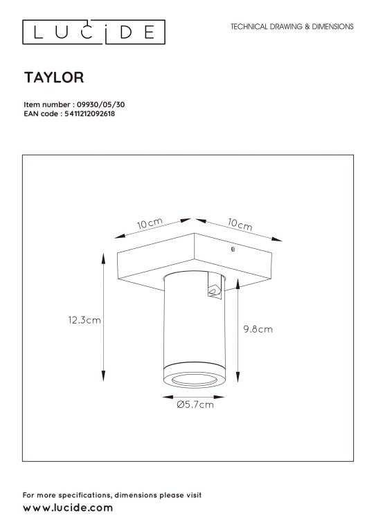 Lucide Taylor 1 spot badkamer IP44 zwart