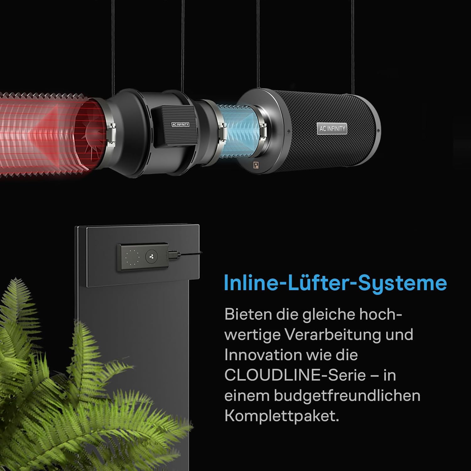 AC Infinity Luftfilter-Set 100 mm – CLOUDLINE LITE Abluftventilator mit Aktivkohlefilter für Growzelte, Hydrokulturen und Indoor-Gärten