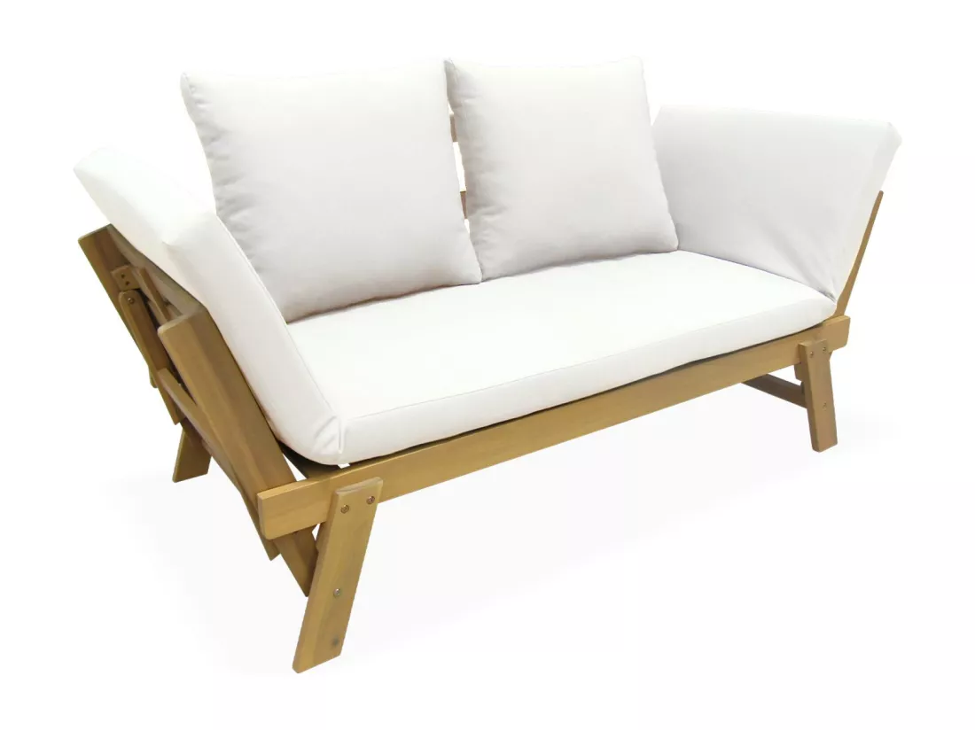 Banquette de jardin beige 2/3 places JALANCE. accoudoirs modulables 155/200x72x74.5cm