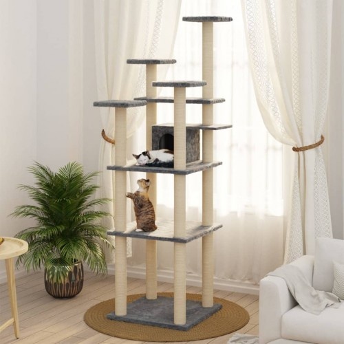 Árvore para gatos Vidaxl com casinha, cinza escuro