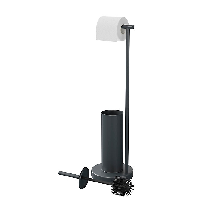 Serviteur WC GoodHome Elland en acier coloris ébène l.19 x P.19 x H.68,5 cm