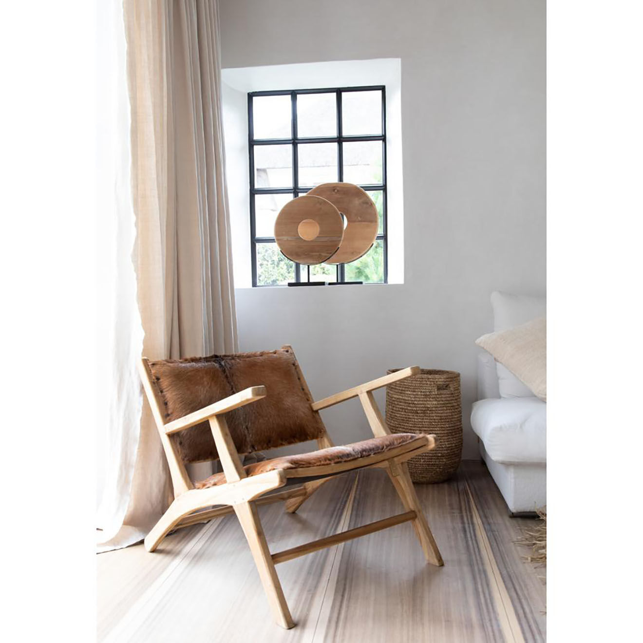 Bazar Bizar Disque en teak à poser M beige - 38x12x50 cm