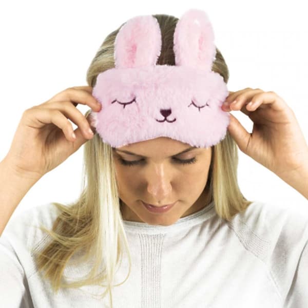 Søt myk lodig rosa sovemaske øye maske flyreiser kanin