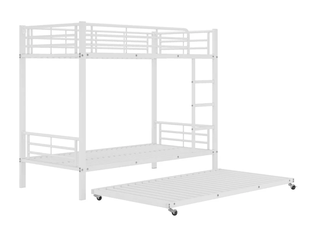 Lit superposé en fer forgé 90x200 cm - avec un lit gigogne 90x190cm - Blanc