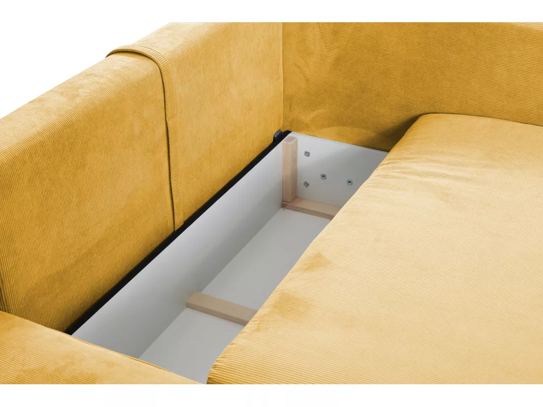 Canapé d'angle gauche convertible en velours côtelé jaune moutarde TEODORA