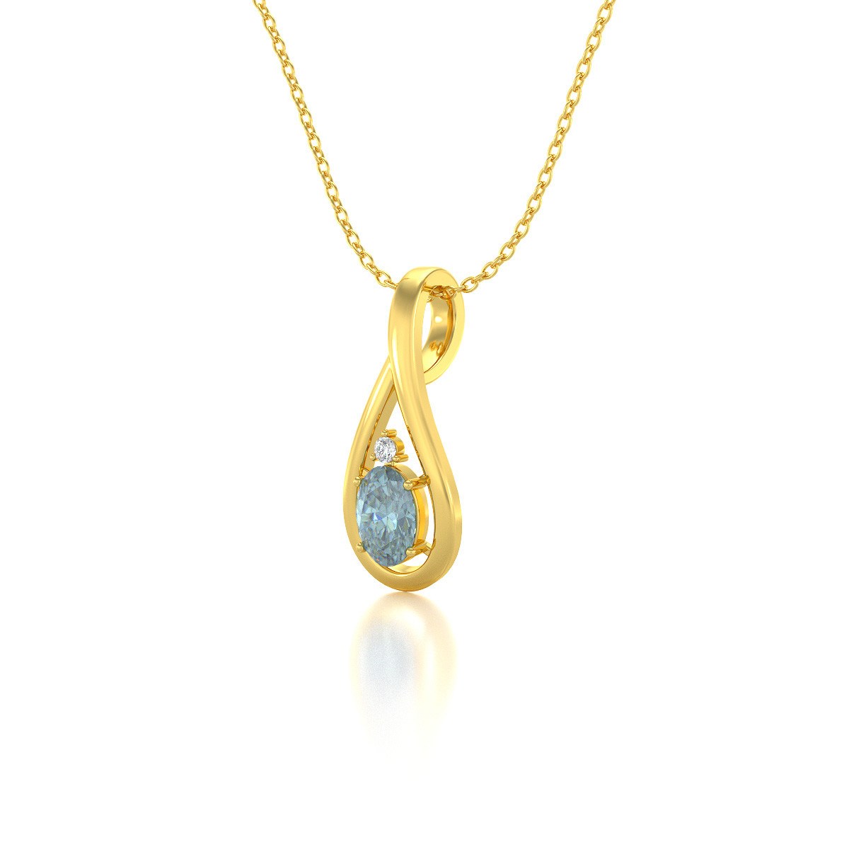 Collier Pendentif Or Jaune 585 Aigue-Marine et Diamants - Idée Cadeau Fête des Mères | Aden