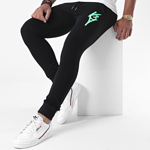 Pantalon Jogging Logo Noir Vert Fluo