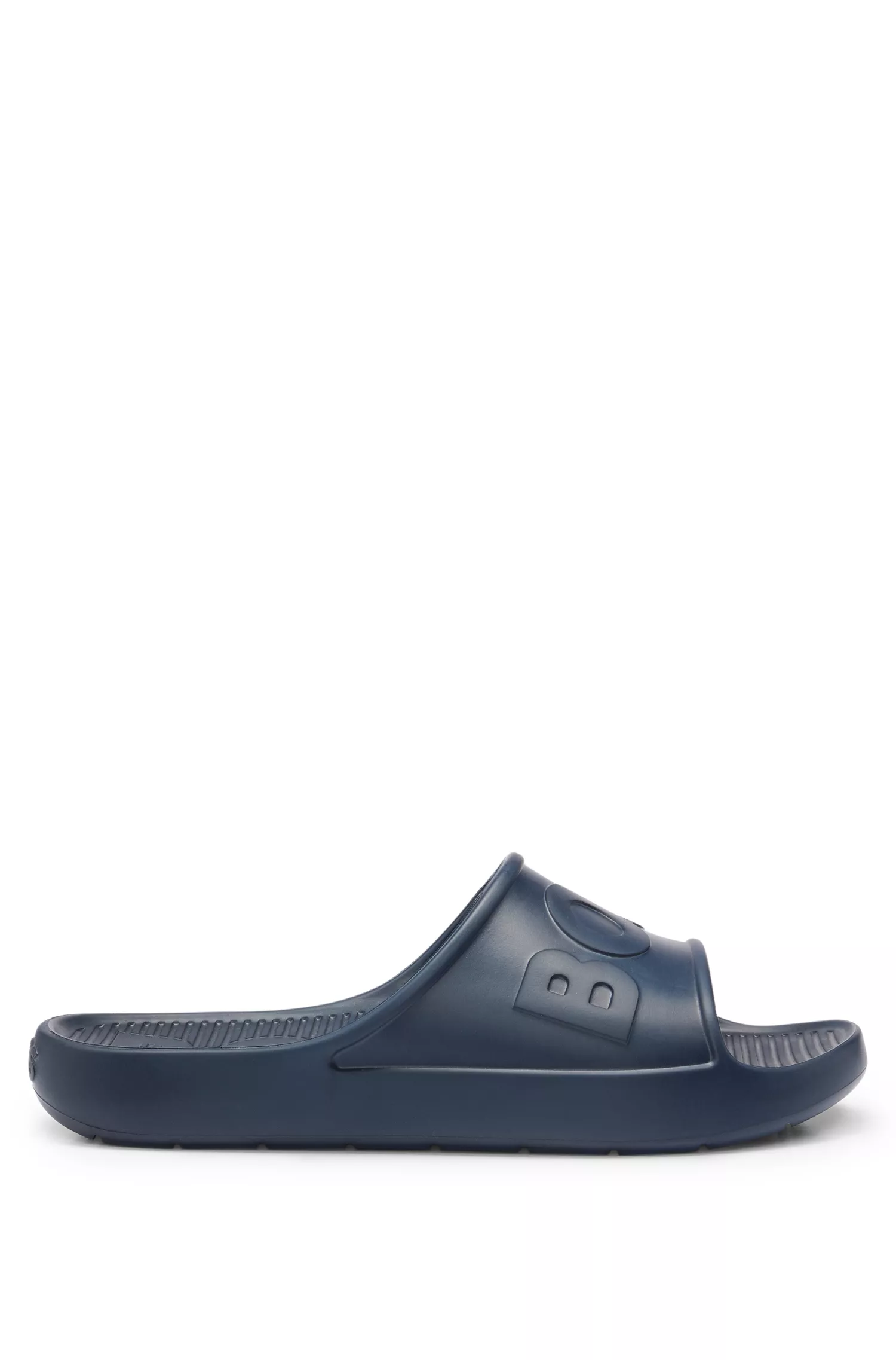Chinelo BOSS preto, leve e em EVA, com tira com o logotipo.
