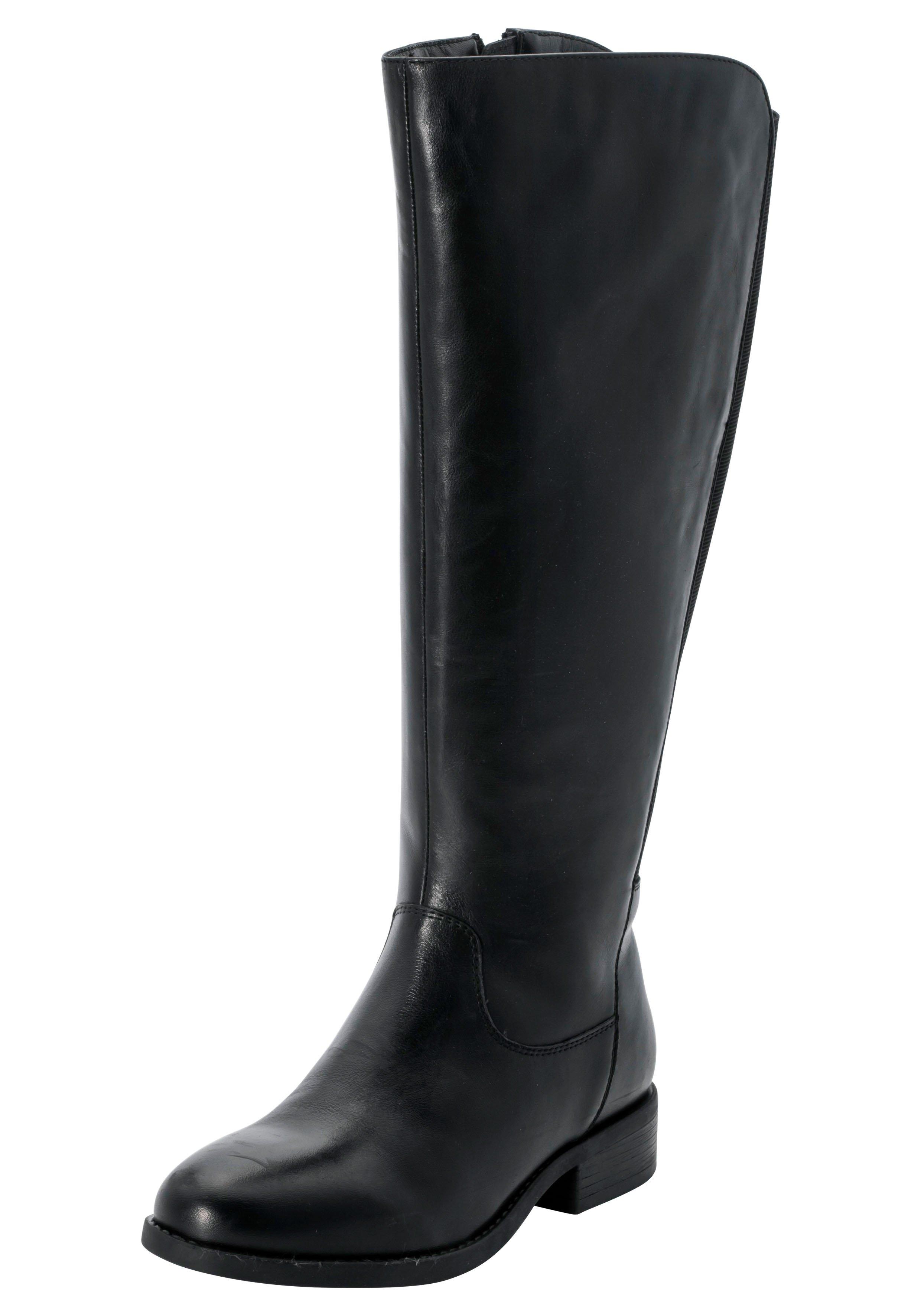 Weitschaftstiefel aus Leder mit Stretch-Einsatz