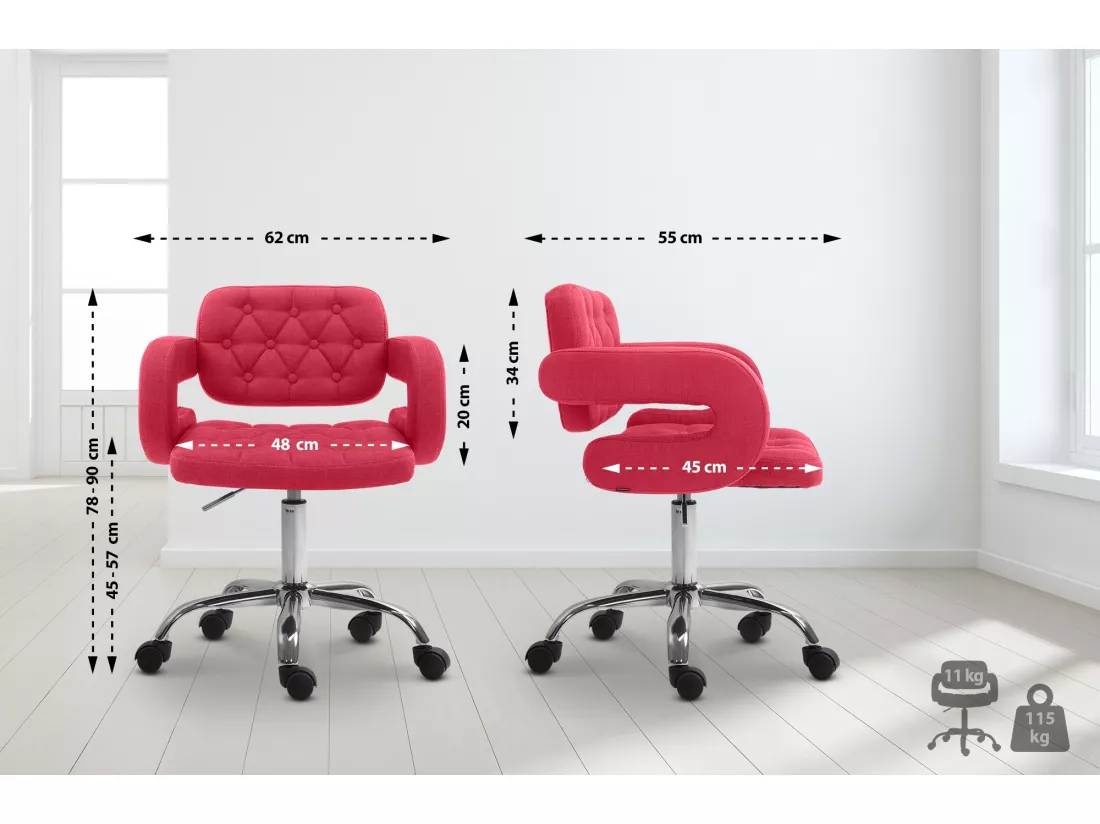 Chaise de bureau - Tissu & Métal chromé - Rouge - Dublin